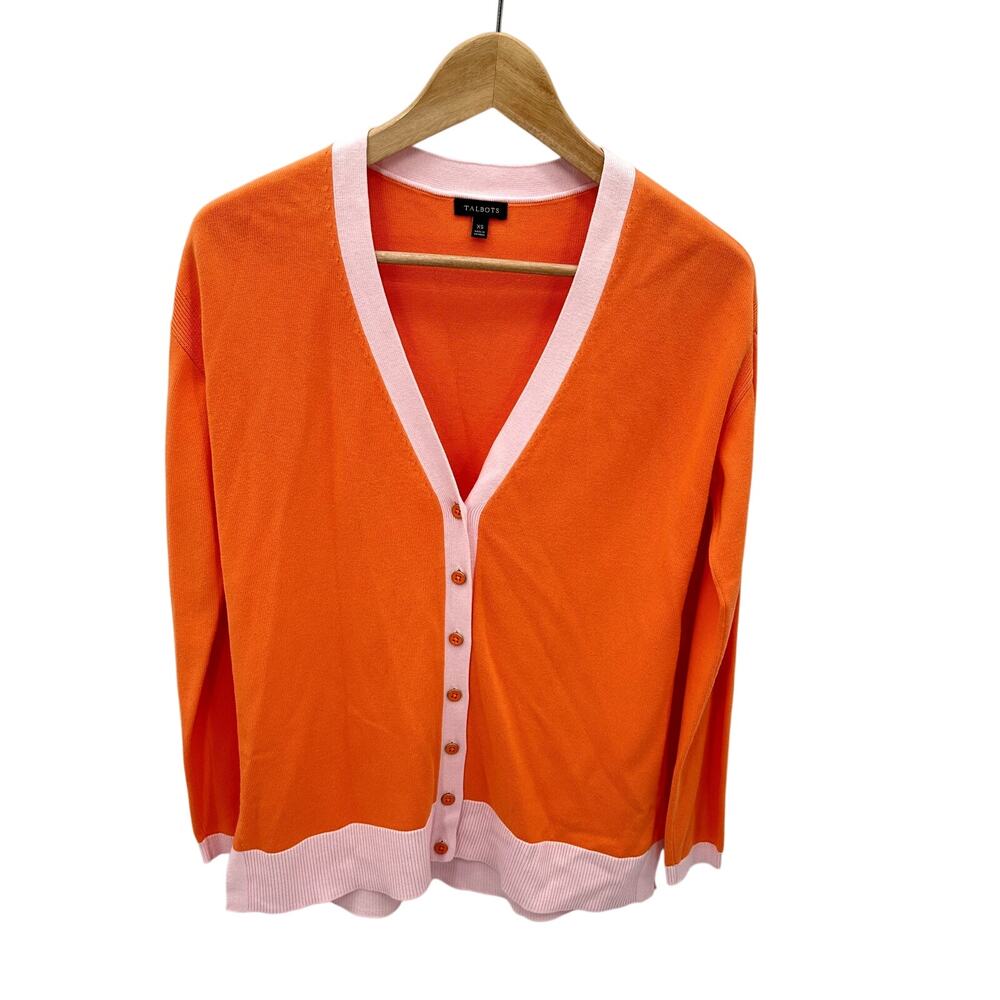 TALBOTS Orange Girlfriend V-Neck Button Down Cardigan Sweater // XS